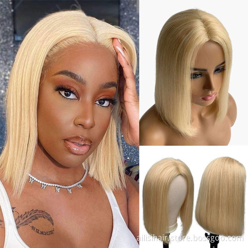 High Quality Short Bob TStyle 4*4 13*4 Transparent  Blonde Human Hair Wigs Blonde 613 Bob Wigs Human Hair Lace Front Blonde